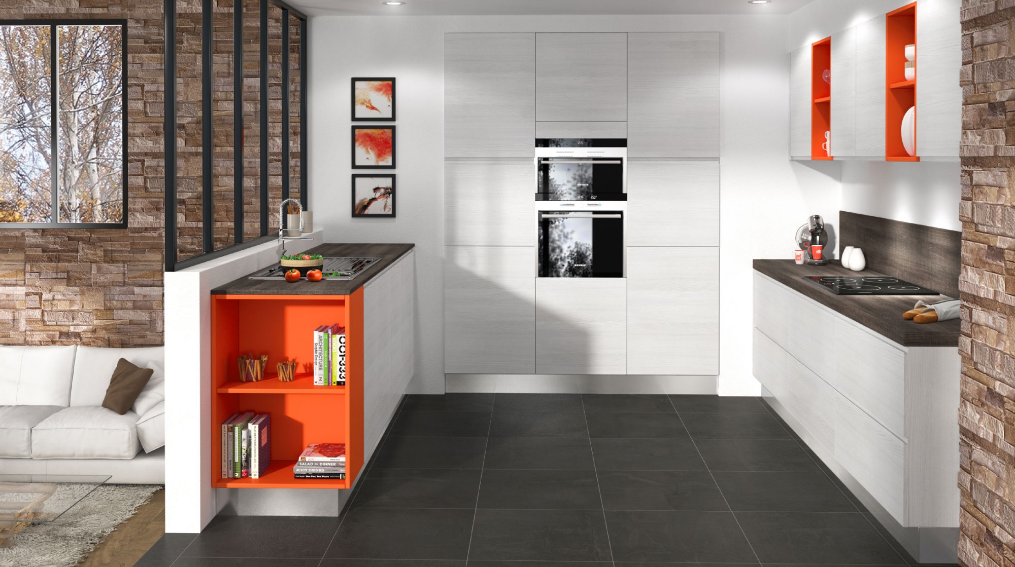 Cuisine Mirage en stratifié décor Orme blanc Bordeaux