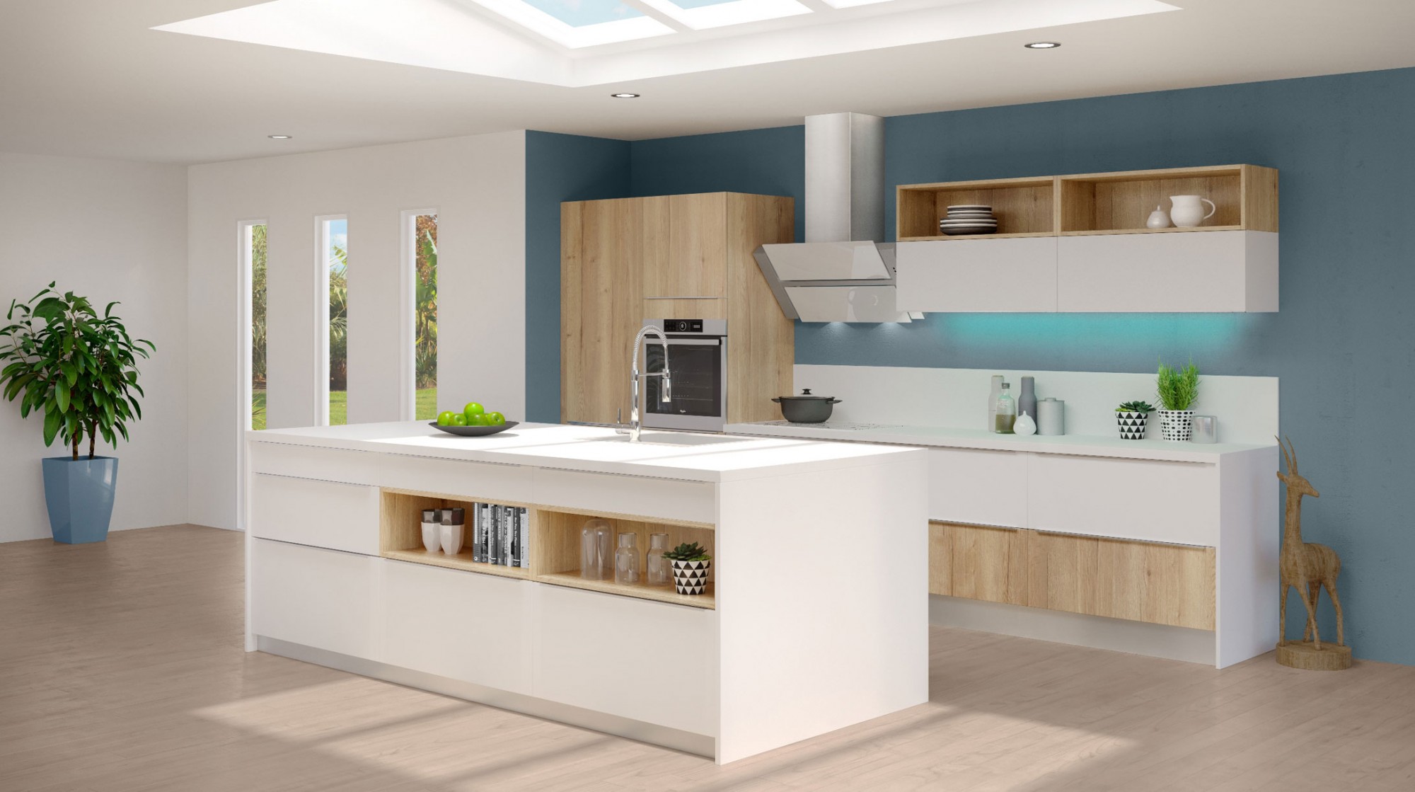 cuisine Origine chêne brut et Opale blanc