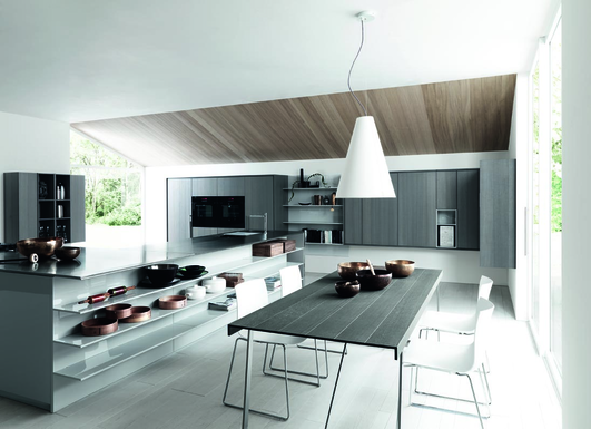 cuisine laque brillante blanc et chêne argile Bordeaux