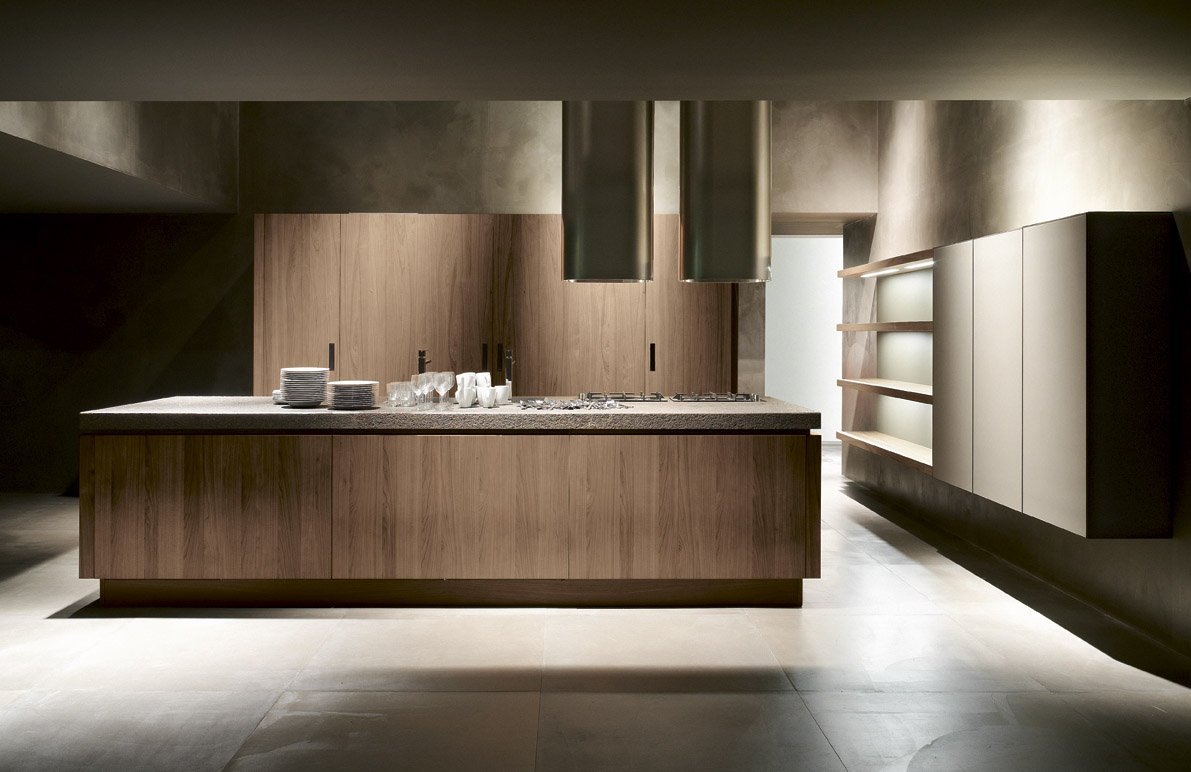 cuisine en noyer plaqué et plan de travail pierre Bordeaux