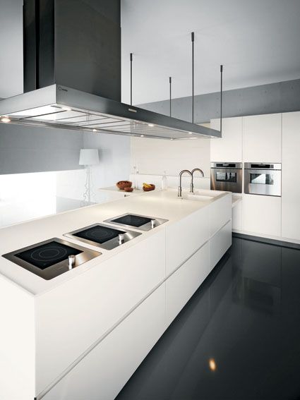 cuisine laque mate blanc et hotte inox Bordeaux