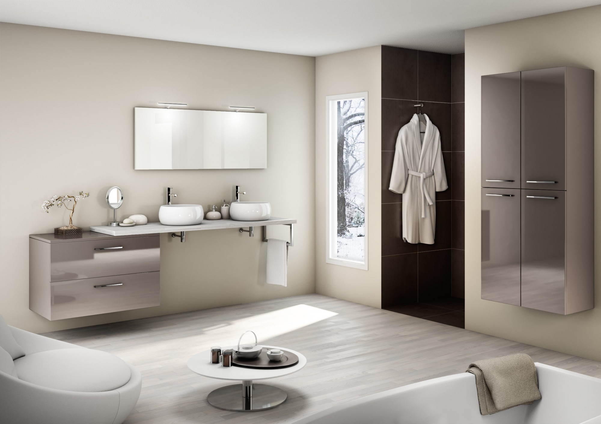 salle de bains en stratifié brillant argile Bordeaux